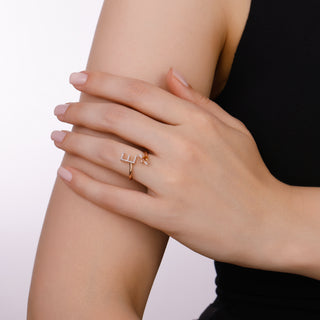 LETTER E GOLD DIAMOND CITRINE RING