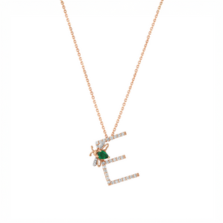 LETTER E GOLD DIAMOND EMERALD NECKLACE