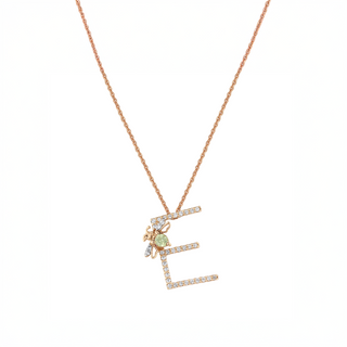 LETTER E GOLD DIAMOND PERIDOT SMALL NECKLACE