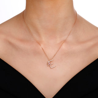 LETTER E GOLD DIAMOND PINK SAPPHIRE NECKLACE
