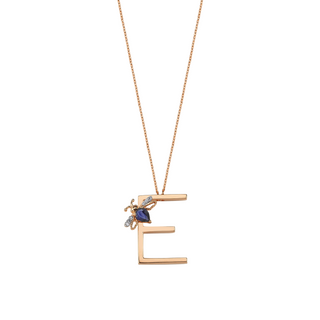 LETTER E GOLD DIAMOND SAPPHIRE NECKLACE