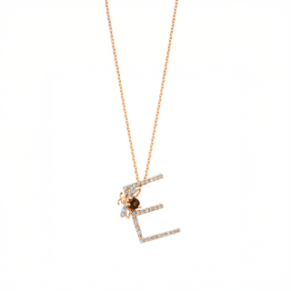 LETTER E GOLD DIAMOND SMOKY TOPAZ NECKLACE