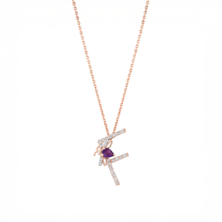 LETTER F GOLD DIAMOND AMETHYST NECKLACE