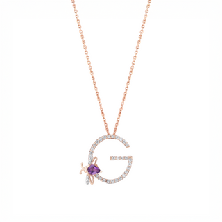 LETTER G GOLD DIAMOND AMETHYST NECKLACE