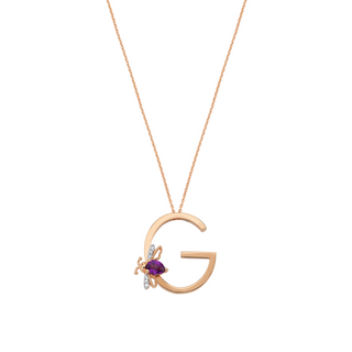 LETTER G GOLD DIAMOND AMETHYST NECKLACE