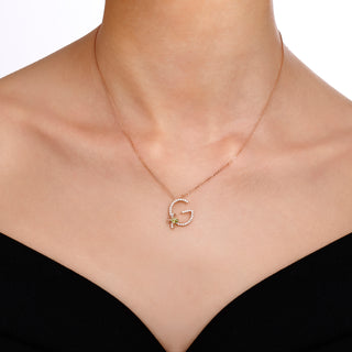 LETTER G GOLD DIAMOND PERIDOT NECKLACE