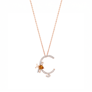 LETTER Ç GOLD DIAMOND CITRINE NECKLACE