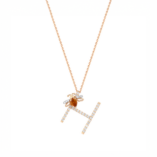LETTER H GOLD DIAMOND CITRINE NECKLACE