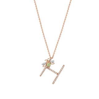 LETTER H GOLD DIAMOND PERIDOT SMALL NECKLACE