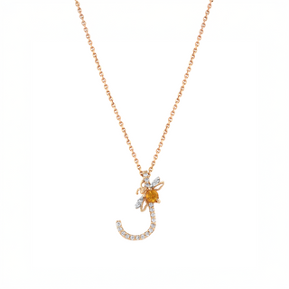 LETTER J GOLD DIAMOND CITRINE NECKLACE