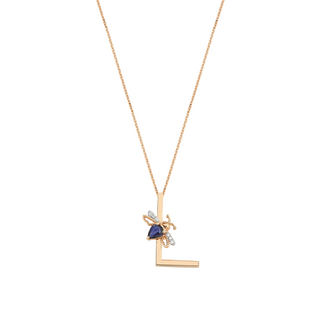 LETTER L GOLD DIAMOND SAPPHIRE NECKLACE