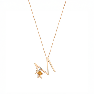 LETTER M GOLD DIAMOND CITRINE NECKLACE