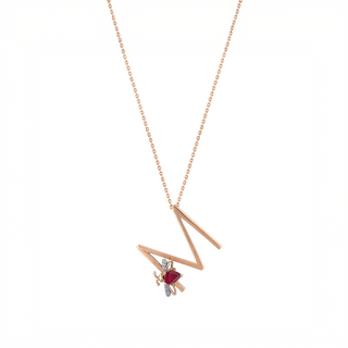 LETTER M GOLD DIAMOND GARNET NECKLACE