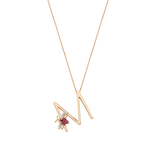 LETTER M GOLD DIAMOND RHODOLITE NECKLACE