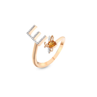 LETTER E GOLD DIAMOND CITRINE RING