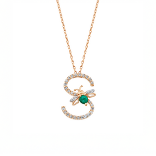 LETTER S GOLD DIAMOND EMERALD SMALL NECKLACE