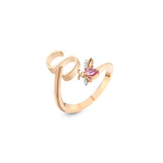 LETTER S GOLD DIAMOND PINK SAPPHIRE PINKY RING