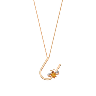 LETTER U GOLD DIAMOND CITRINE NECKLACE