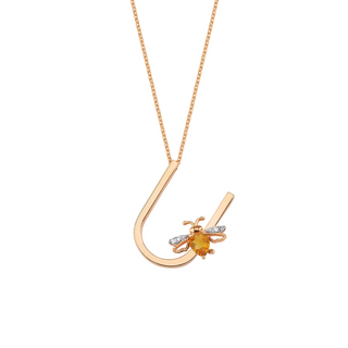 LETTER U GOLD DIAMOND CITRINE NECKLACE