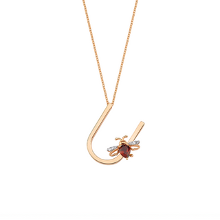 LETTER U GOLD DIAMOND GARNET NECKLACE