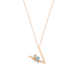 LETTER V GOLD DIAMOND BLUE TOPAZ NECKLACE