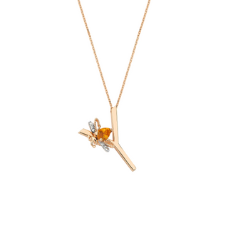 LETTER Y GOLD DIAMOND CITRINE NECKLACE