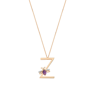 LETTER Z GOLD DIAMOND AMETHYST NECKLACE