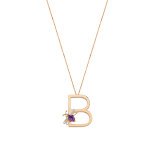LETTER B GOLD DIAMOND AMETHYST NECKLACE