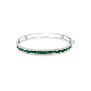 MONDRIAN 18K GOLD DIAMOND EMERALD BANGLE BRACELET