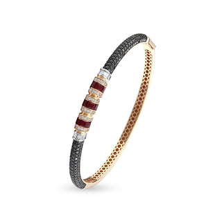 MONDRIAN GOLD BLACK DIAMOND RUBY BANGLE BRACELET