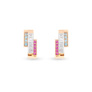 MONDRIAN GOLD BAGUETTE DIAMOND BLUE TOPAZ EARRINGS