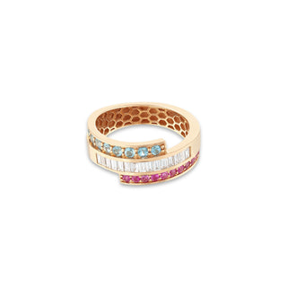 MONDRIAN GOLD BAGUETTE DIAMOND BLUE TOPAZ RING
