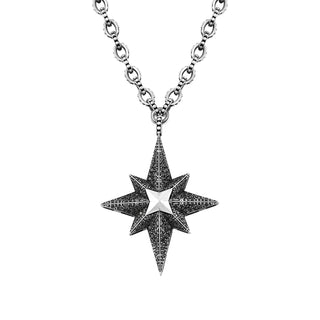NORTH STAR SILVER BLACK DIAMOND CHAIN NECKLACE