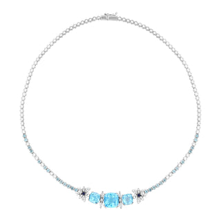 QUEEN BEE ARINNA 18K GOLD DIAMOND BLUE TOPAZ NECKLACE