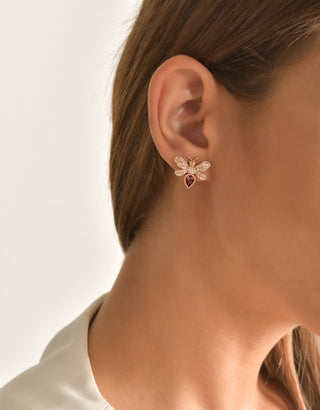 QUEEN BEE EVA GOLD DIAMOND RHODOLITE SINGLE EARRING