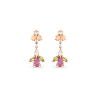 QUEEN BEE GOLD DIAMOND PINK SAPPHIRE EARRINGS
