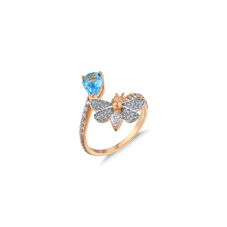 QUEEN BEE MELISSA GOLD DIAMOND BLUE TOPAZ RING