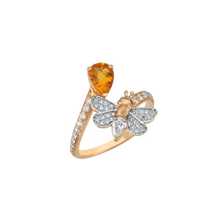 QUEEN BEE MELISSA GOLD BLACK DIAMOND CITRINE RING