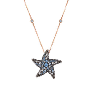 STARFISH GOLD DIAMOND BLUE TOPAZ STATEMENT NECKLACE