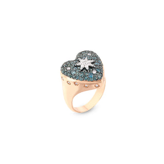 VENUS STAR HEART GOLD BLUE DIAMOND RING