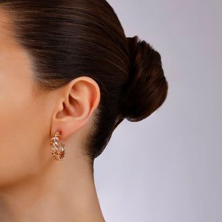 WHEAT GOLD DIAMOND CITRINE HOOP EARRINGS