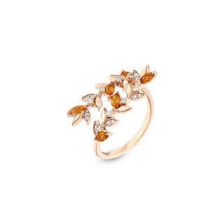 WHEAT 2 LEAF GOLD DIAMOND CITRINE RING