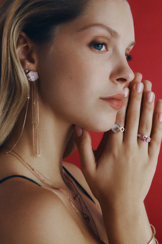 HONEYCOMB GOLD DIAMOND PINK SAPPHIRE EARRINGS