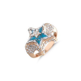 SIRIUS STAR BLUE TOPAZ GOLD DIAMOND RING