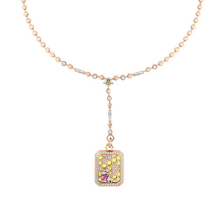 HONEYCOMB GOLD PINK SAPPHIRE DIAMOND PENDANT