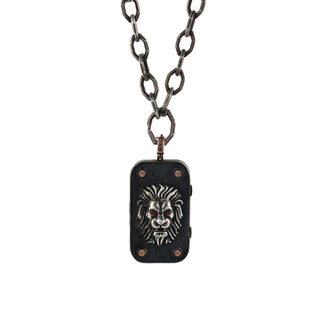 LION GOLD & SILVER BLACK DIAMOND RUBY PENDANT