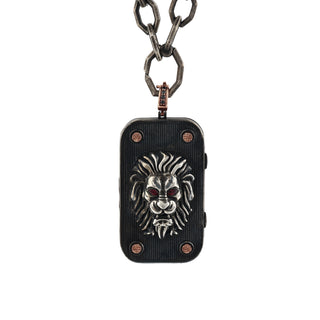 LION GOLD & SILVER BLACK DIAMOND RUBY PENDANT