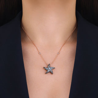 STARFISH GOLD DIAMOND BLUE TOPAZ NECKLACE
