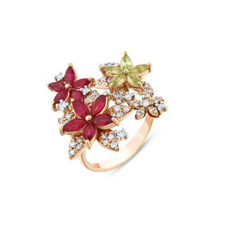 APPLE SEED 18K GOLD DIAMOND RUBY RING