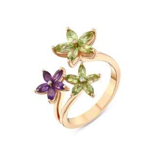 APPLE SEED GOLD AMETHYST PERIDOT DIAMOND RING